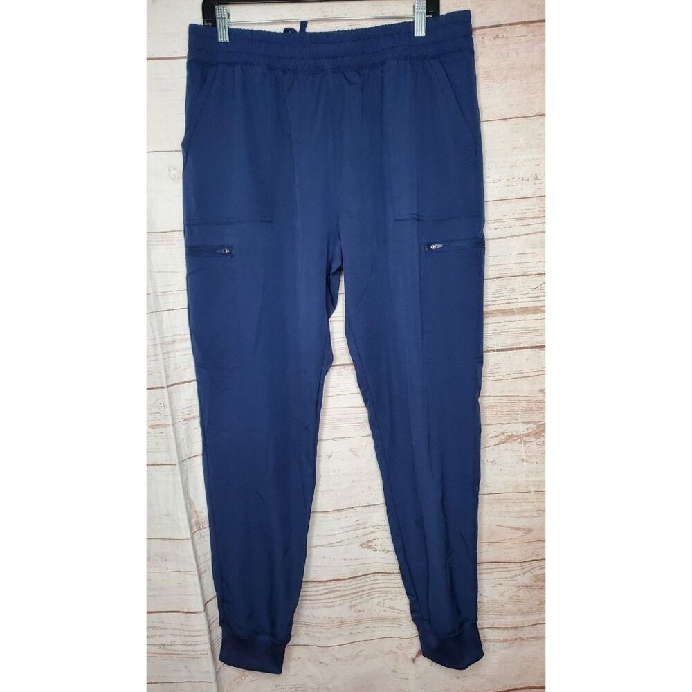 Scrubology Large Navy Blue Multi-Pocket Scrub Pants Poly/Spandex Stretch Medical